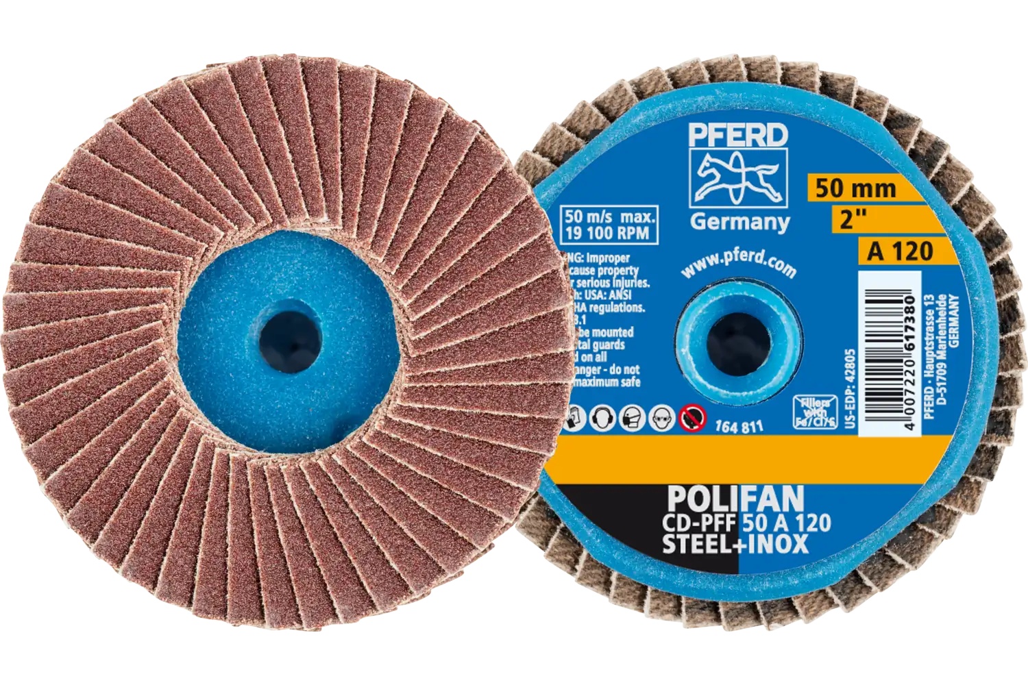 Picture of Pferd Mini Flap Disc, 2" Dia, Type CD, 120 Grit, Flat, Aluminum oxide